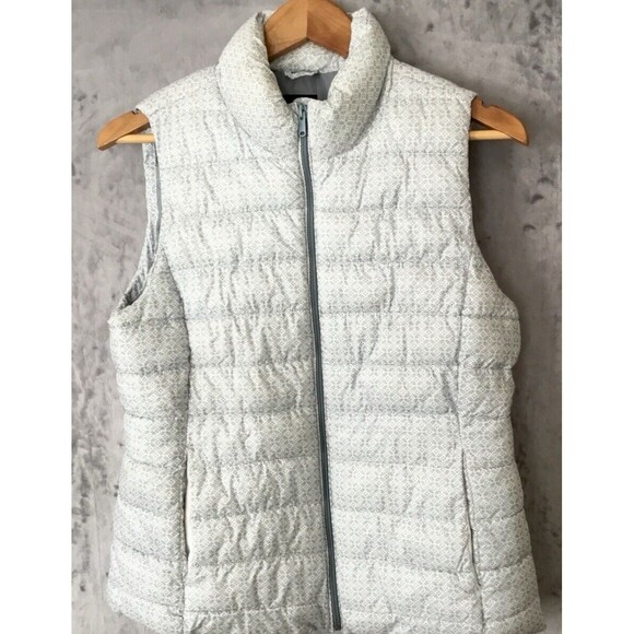 Gap Puffer  Jacket Vest Sleeveless Light Blue & White Womens Medium Full Zip - Picture 3 of 16